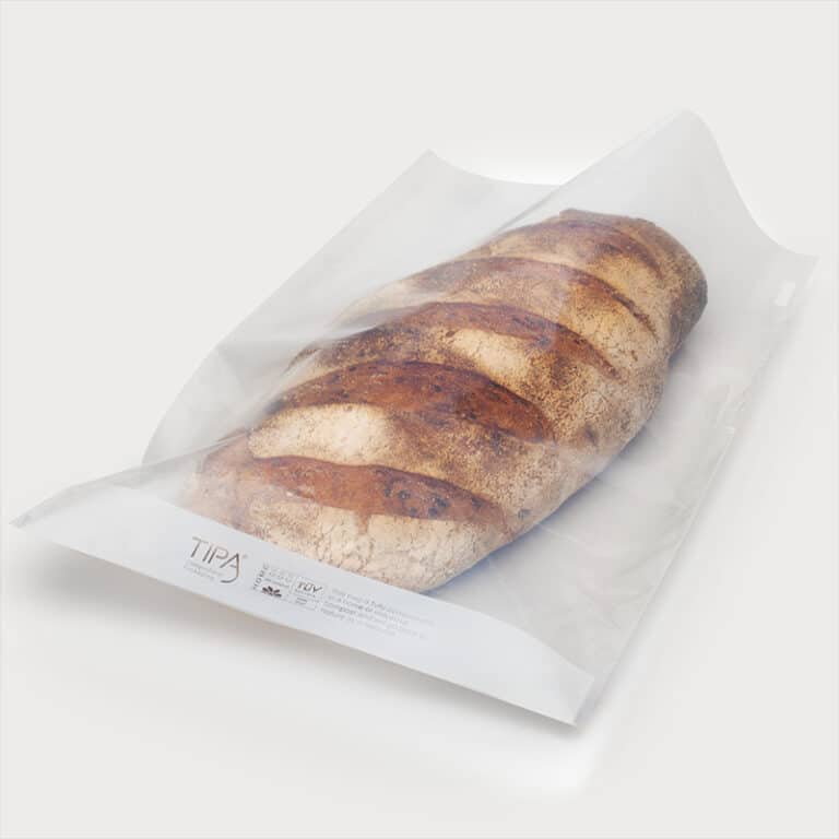 Bread in clear compostable packaging
