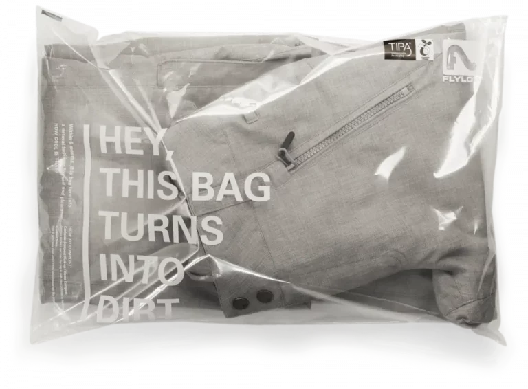 TIPA branded compostable clothing packaging