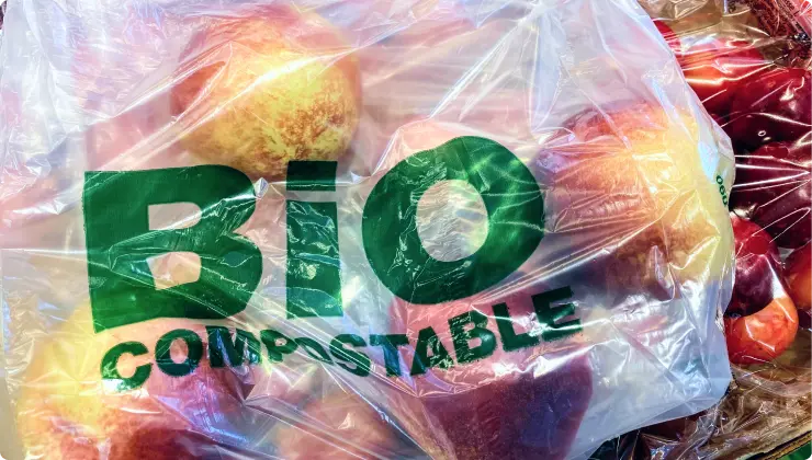biodegradable packaging filled with red apples