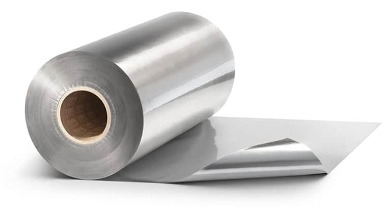 a roll of metalized laminate food packaging