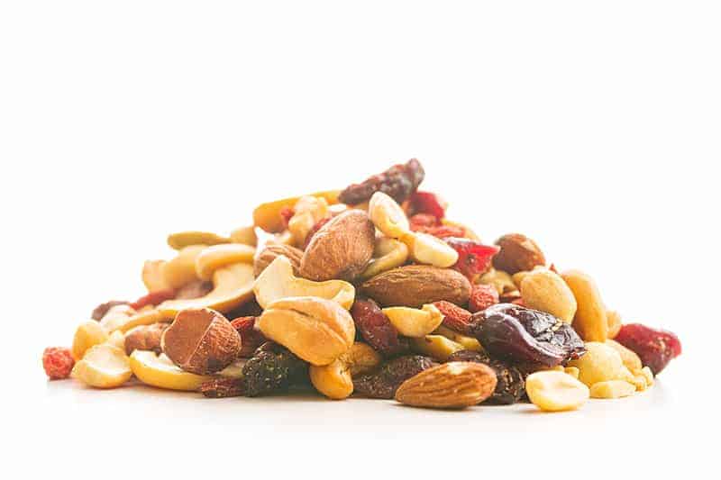 a neat pile of different types of fruit nuts